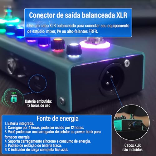 Pedal de guitarra Pure Digital Multi Effects Reverb Delay MOD AMP Bateria de lítio recarregável integrada TANK G M-VAVE Cuvave cube baby 36 Presets, 9 Preamp Slots, 8 IR Cab Slots, 3 Simulação, Delay