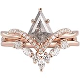 TACKAROR Vintage Salt and Pepper Diamond Ring Set 1.5 CT Kite Cut Salt and Pepper Diamond with Moissanite Engagement Rings for Women 925 Sterling Silver 10K 14K 18K Gold Kite Cut Engagement Ring Set