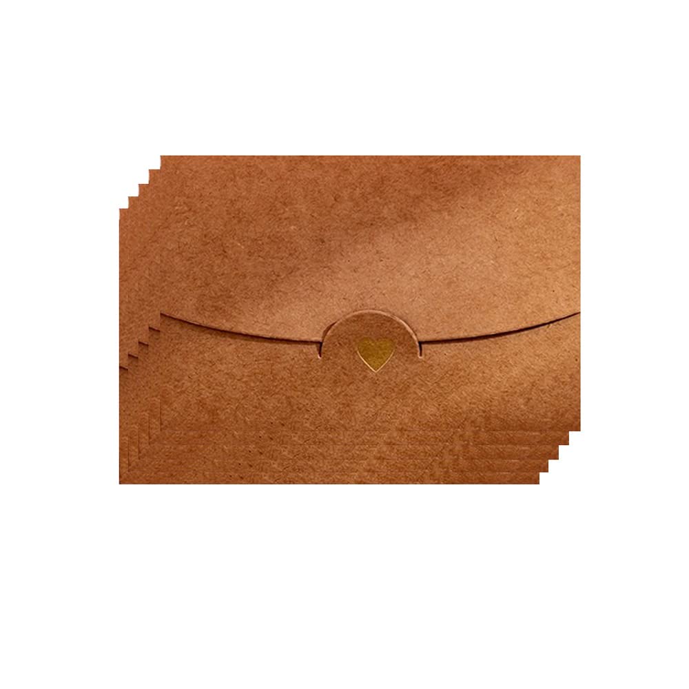 Mini Envelopes, 50 Pieces Mini Gift Card Envelopes, Kraft Paper Mini Envelope, with Heart Clasp, for Invitations, Postcard,Wedding, DIY Gift Cards, Christmas Valentine's Day(Kraft Paper)