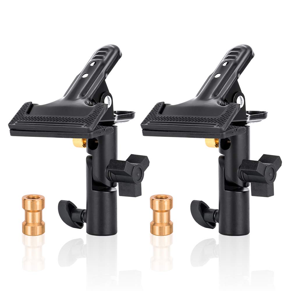 UTEBIT 2 Pack Reflector Clamp Heavy Duty Metal Clamp Holder with Photography Umbrella Hole and 1/4" to 3/8" Female Screw for Photo Studio Backdrops,Light Stand,Reflectors