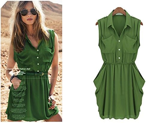 Afoxsos Fashion Women's Chiffon Pleated Sleeveless Dress