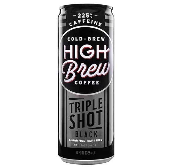 HIGH BREW COFFEE | LIGHTLY SWEETENED COLD BREW ICED COFFEE WITH PURE CANE SUGAR – 225 MG NATURAL CAFFEINE, PATIENTLY BREWED, NEVER HEATED. LOW-ACID, READY-TO-DRINK | 8 OZ CAN (TRIPLE SHOT BLACK)