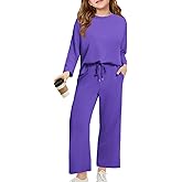 Haloumoning Girls Sweatsuit Kids Fashion Long Sleeve Sweatshirt and Wide Leg Pants Tracksuit Sets 2 Piece Outfits