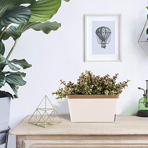 T4U 27cm Selbstwässernder Blumenkasten Kräutertopf mit ERD-Bewässerungs-System Braun 3er-Set Kunststoff Blumentopf Pflanzgefäß Rechteck für Küche Balkon Fensterbank – Bild 3