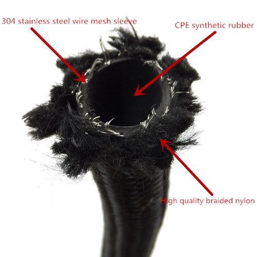 Upgr8 5 Feet Length Nylon Steel Braided Fuel/Oil/Gas Line Hose (-6AN, Black)