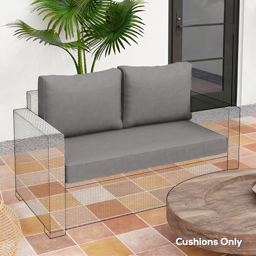 Outsunny 2 Seater Outdoor Seat Cushions with Backrest, Loveseat Double Sofa Outdoor Furniture Cushions, Fade-Resistant Replacement Patio Cushions for Indoor and Outdoor, Light Grey