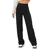 Flygo Womens High Waisted Multiple Pockets Straight Leg Flexipants Stretchy Work Trousers Button Down Casual Pants