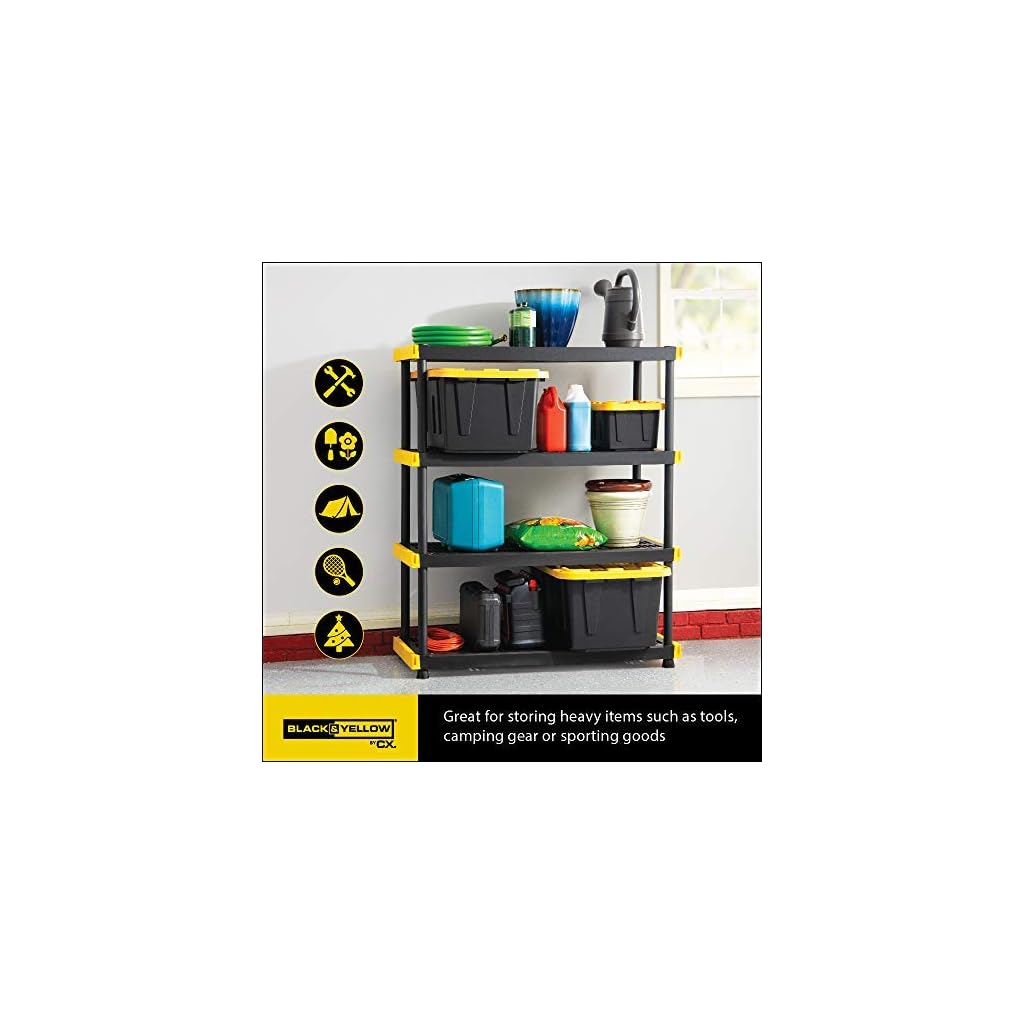 Original Black & Yellow 4Tier Storage Shelving Unit, Indoor/Outdoor
