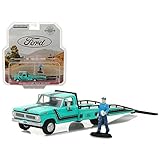 Greenlight 29892 1970 Ford F-350 Ramp Truck with Truck Driver Figure Hobby Exclusive 1/64 Diecast Model Car
