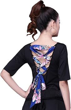 Amazon 社交ダンス トップス 五分丈 花柄 単品 レッスンウェア スタンダード 女性 ダンスウェア 競技ダンス 練習着 レディース モダン ダンス ラテン チャチャチャ ルンバ サンバ ワルツ タンゴ 黒 ブラック M Yorkfine 社交ダンス