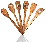 6 Piece Coconut Wood Kitchen Utensils: Wooden Spoon And Spatula Set With Unique And Elegant Design, Perfect For Serving, Mixing And Turning, Eco Friendly And Non Stick Cooking Tools
