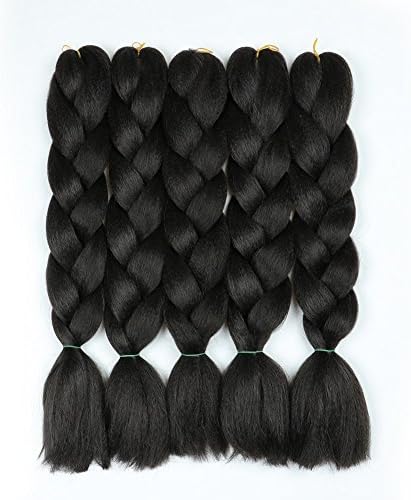 24 Inches Jumbo Braid Synthetic Braid Hair Extensions 5 Pieces/100g Kanekalon Hair Braiding Extensions (5PCS, 1B)