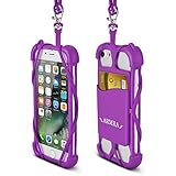 2 in 1 Cell Phone Lanyard Strap Case Universal Smartphone Shockproof Cover with ID Card Holder Necklace Tether for iPhone X 8 7 6 6S 5 SE iPod Touch Samsung Galaxy S8 S7 S6 Edge (Purple)