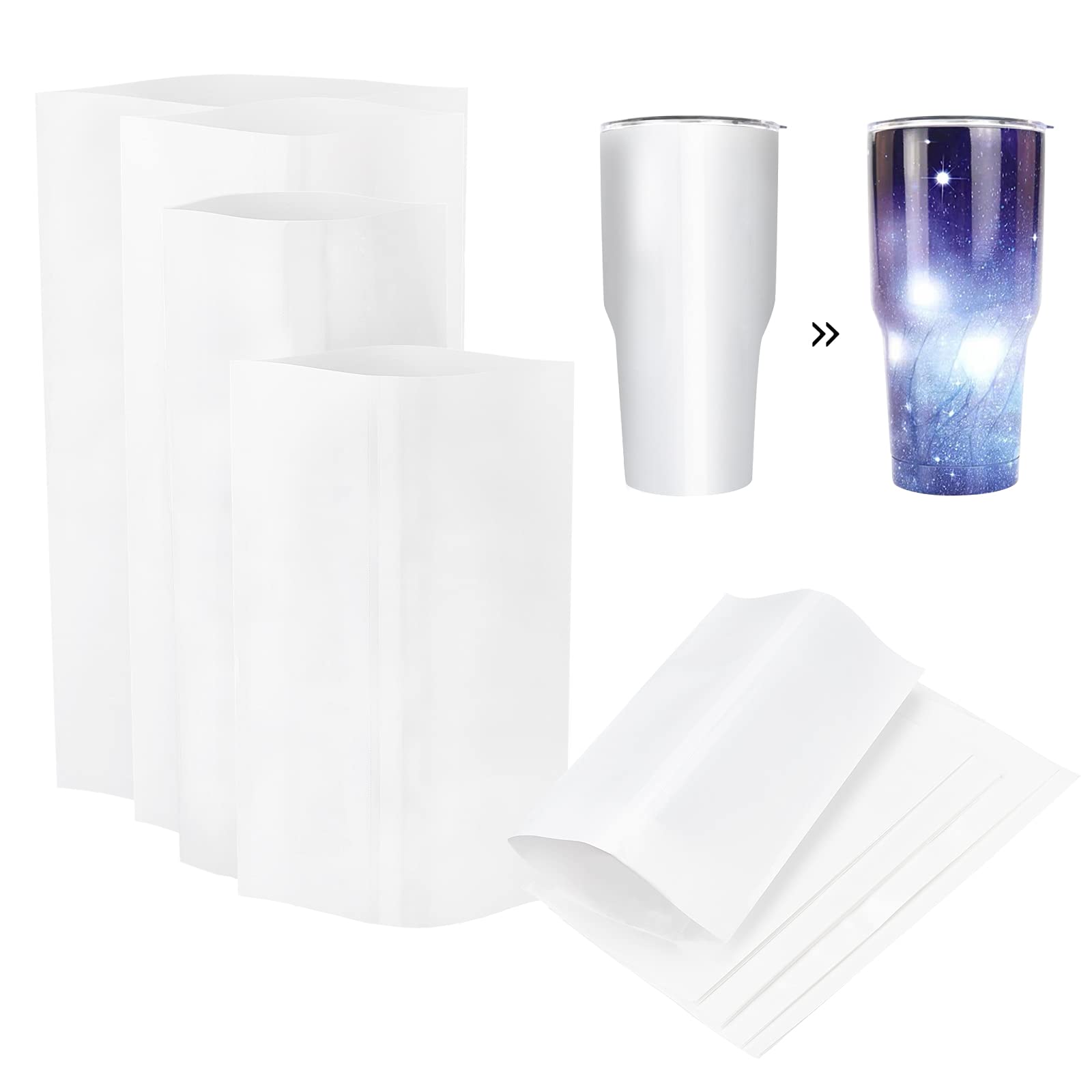 PH PandaHall Sublimation Shrink Wrap Sleeves, 40 Pieces, 4 Sizes, Paper, Storage Bag for Cups, Mugs, Tumblers, Water Bottles, Keyrings, Earrings, Phone Cases, Puzzles