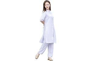 KSUA Traditional Chinese Clothing Womens Tai Chi Suit Linen Hanfu Kung Fu uniform Chinese Meditation Suit with Half Sleeve