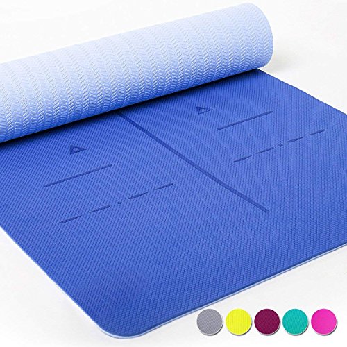 Heathyoga Eco Friendly Non Slip Yoga Mat, Body Alignment System, SGS Certified TPE Material – Textured Non Slip Surface and Optimal Cushioning,72″x 26″ Thickness 1/4″