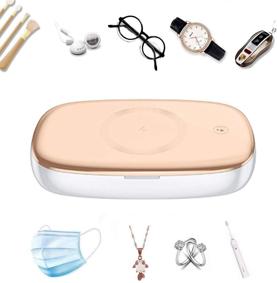 ZLHW Multifunction UV Disinfection Box Sanitizer + Smartphone Wireless Charger, Masks, Glasses, Jewelry, Aroma Sanitizer (Color : Gold)