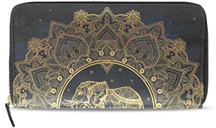BYouLockX Women's Mandala Elephant Long Leather Card Zipper Wallet Purse Clutch