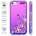 For Apple iPod Touch 7/5/6,iPod 7th/5th/6th/Generation Case W/Glass Screen Protector,Donse Glitter Liquid Quicksand Floating Shiny Sparkle Flowing Bling Diamond Luxury Case for Girls Women,Purple/Blue