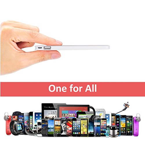 Ultra Portable Pocket Charger: One-for-All USB electronics design, External Mini Backup Battery Pack, basic Power Bank for Cell Phone iPhone Android HTC (5000mAh, White, with Lightning, Dual Output)
