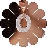 Iaceble Boho Oval Acrylic Dangle Earrings Resin Geometric Earrings White Oval Drop Earrings Mottled Acetate Earrings Acrylic Statement Earrings Jewelry for Women