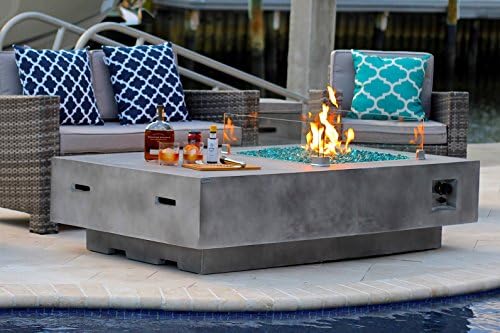 AKOYA Outdoor Essentials 65" Rectangular Modern Concrete Fire Pit Table w/Glass Guard and Crystals in Gray (High Desert)
