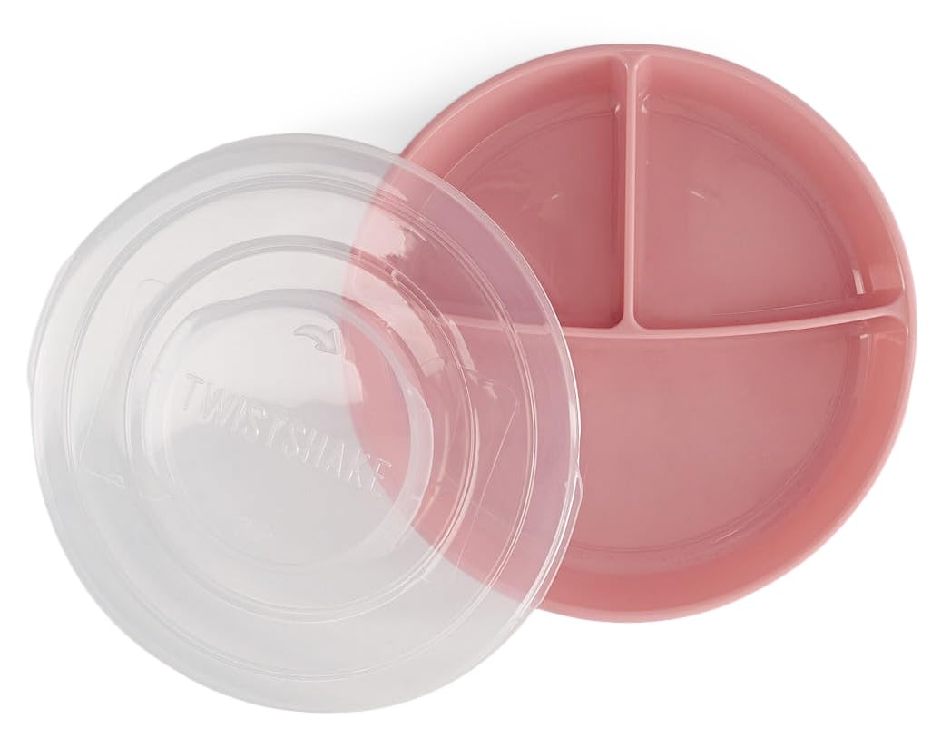 Twistshake Divided Plate | Baby Plate with Airtight Lid | BPA-Free | 3 Parts Training Plates | 6 Month+ | Newborn Essentials | Pink