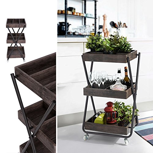 Vintage dark brown finish 3-tier metal utility service …