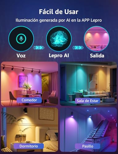 Lepro BG1 AI Foco Inteligente LED GU10, Regulable RGB+CW (Cambio de Color y Blanco), Compatible con Alexa y Google Assistant, Control por Voz y Sincronización de Música, Gestionado por App