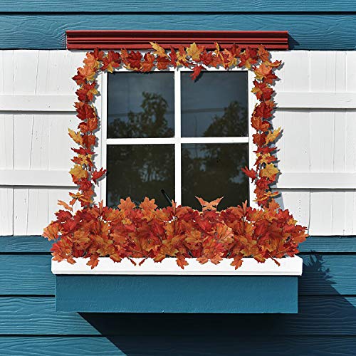 Comtelek 4 Pack Fall Maple Leaf Garland with LED String Lights, 7Ft/Piece Artificial Leaves Hanging Vines Autumn Garland for Thanksgiving Decorations,Fireplace Mantel,Home,Wedding,Thanksgiving Gifts