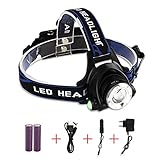 LED Headlamp ,Snorda 3000 Lumen Super Bright Headlight,Zoomable 3 modes Bright Hands-free Led Headlights, Waterproof Led Headlamp for Camping, Biking, 2 Rechargeable 18650 Batteries .