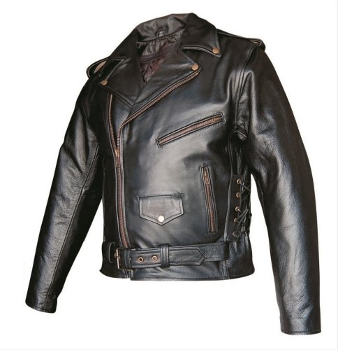 Men's Basic Premium Buffalo Leather Motorcycle Jacket w/ zipout liner & side lace in Antique hardware AL 2022-60
