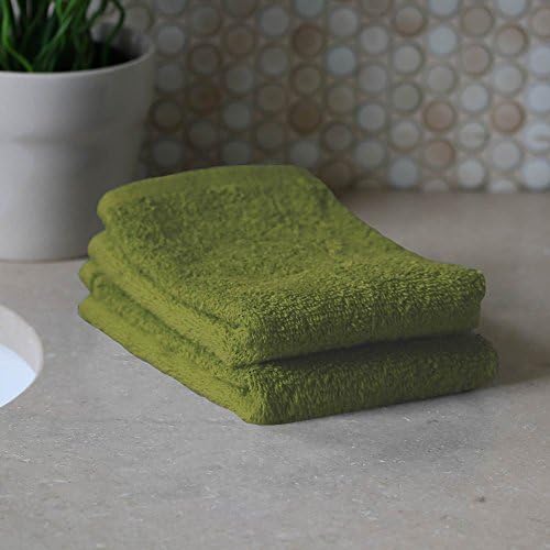 Bath Linens for Home, Office, and Gifts. Hotel Collection 100% USA Made 2-Piece Wash Cloth Set - Cypress Green - 13" X 13". Super Absorbent