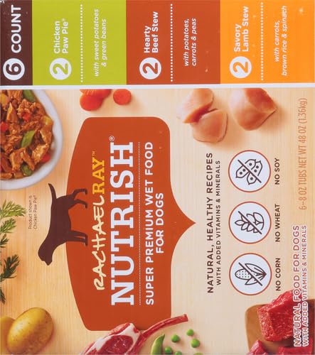 NUTRISH RACHAEL RAY PREMIUM NATURAL WET DOG FOOD, SAVORY FAVORITES VARIETY PACK, 8 OUNCE TUB (PACK OF 6)