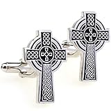 Covink Jesus Cross Men's Cufflinks Catholic Cross Celtic Cuff Links Silver and Black One Pair