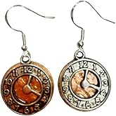 Penny Earrings with Clocks, on Sterling Silver Earwires, USA Coin Jewelry