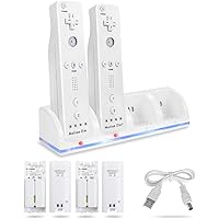 4-in-1 Charging Station for Wii&Wii U Remote Controller with 4 Rechargeable Battery Packs (4 Port Charging Station+4 pcs 2800
