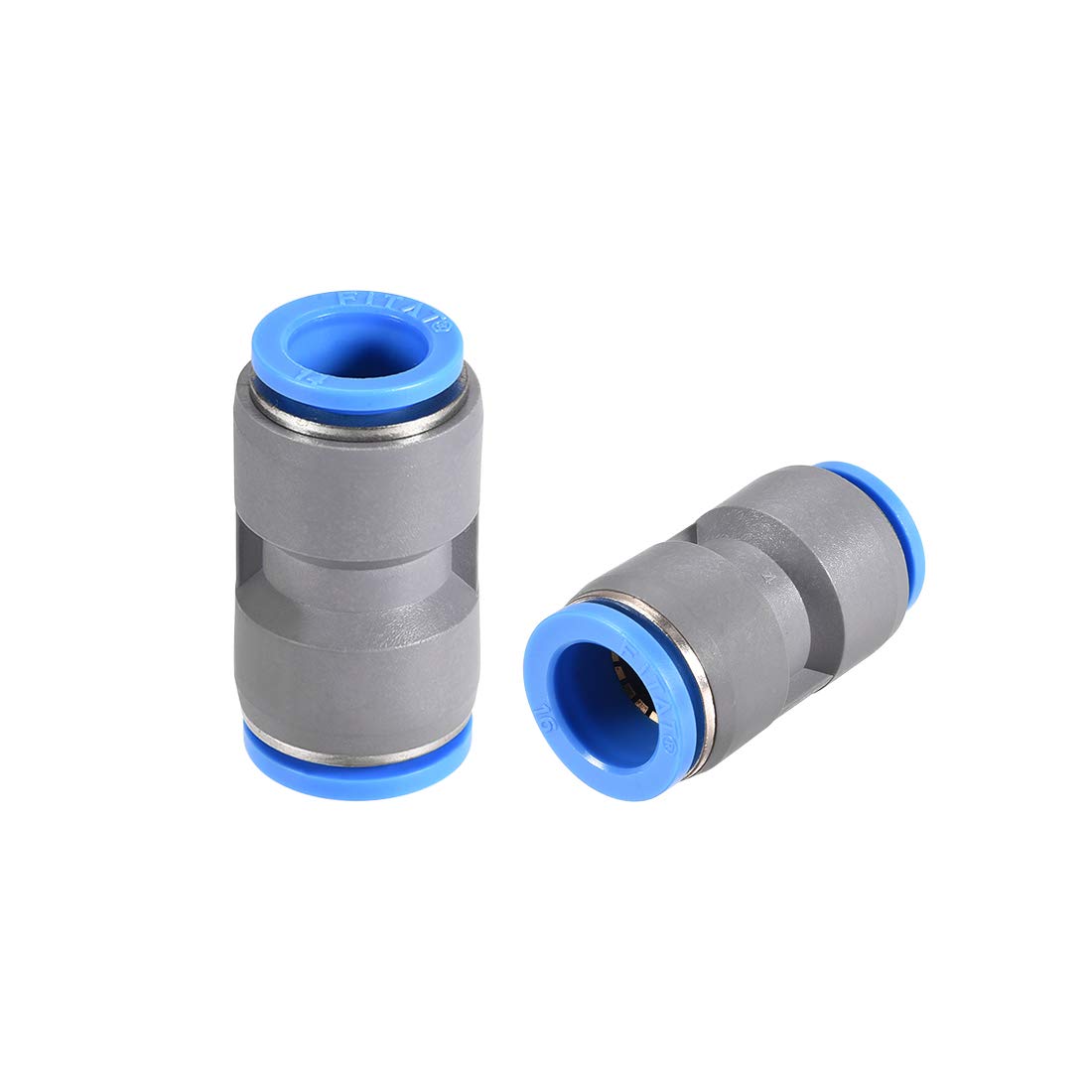 sourcing map Straight Push to Connector Reducer Fitting 16mm to 14mm Quick Release Pneumatic Connector Plastic Union Pipe Tube Fitting Grey 2Pcs
