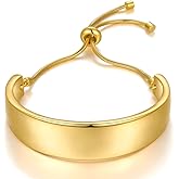 WOWORAMA 14K Gold Wide Bangle Slider Bracelet for Women Gold Adjustable Slider Bracelet for Women Chunky Gold Bar Bracelet