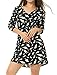 Allegra K Women V Neck Long Sleeves Feather Print Shift Dress