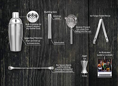 Kostlich Cocktailshaker Set 7 Stück Edelstahl Bar Set Zubehör - Barkeeper 25 Oz Martinishaker mit Mess Jigger… – Bild 5