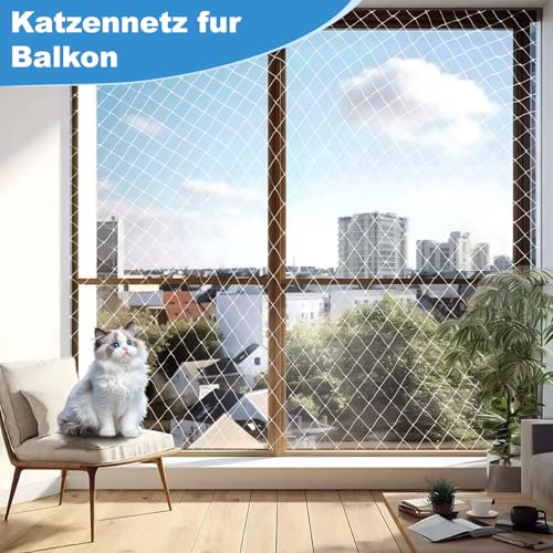 Cat Balcony Netting, 3 x 8 m Transparent Cat Protective Net for Securing Balconies, Terraces, Windows, Skylights and Doors