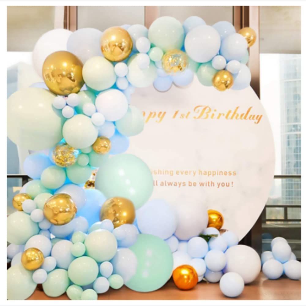Green Balloon Garland Arch Kit 125pcs Blue Green Gold Macaron Confetti Balloons with 4D foil Birthday Party, Baby Shower, Wedding, Christening, Communion Decorations (Green)