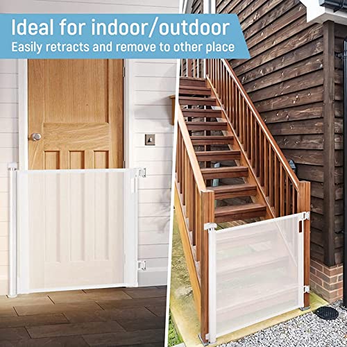 AM ANNA Retractable Baby Pet Gate for Stairs, Mesh Dog Gate for House Doorways Hallways, 33" Tall Extra Wide Child Safety Gate for Kids Pets, Indoor and Outdoor (White, 33x59 Inch)