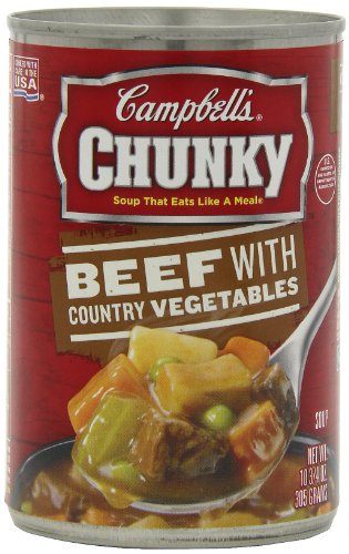 Campbell's chunky soup beef stock, carrots, potatoes, cooked beef, tomato puree (Water tomato paste), peas, celery, potato sta (051000005700)