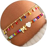 Turandoss Colorful Beaded Initial Bracelets for Women, Trendy Boho Layered 14K-Gold-Plated Letter A-Z Bracelet Cute Summer Jewrly Birthday Christmas Gifts for Girls