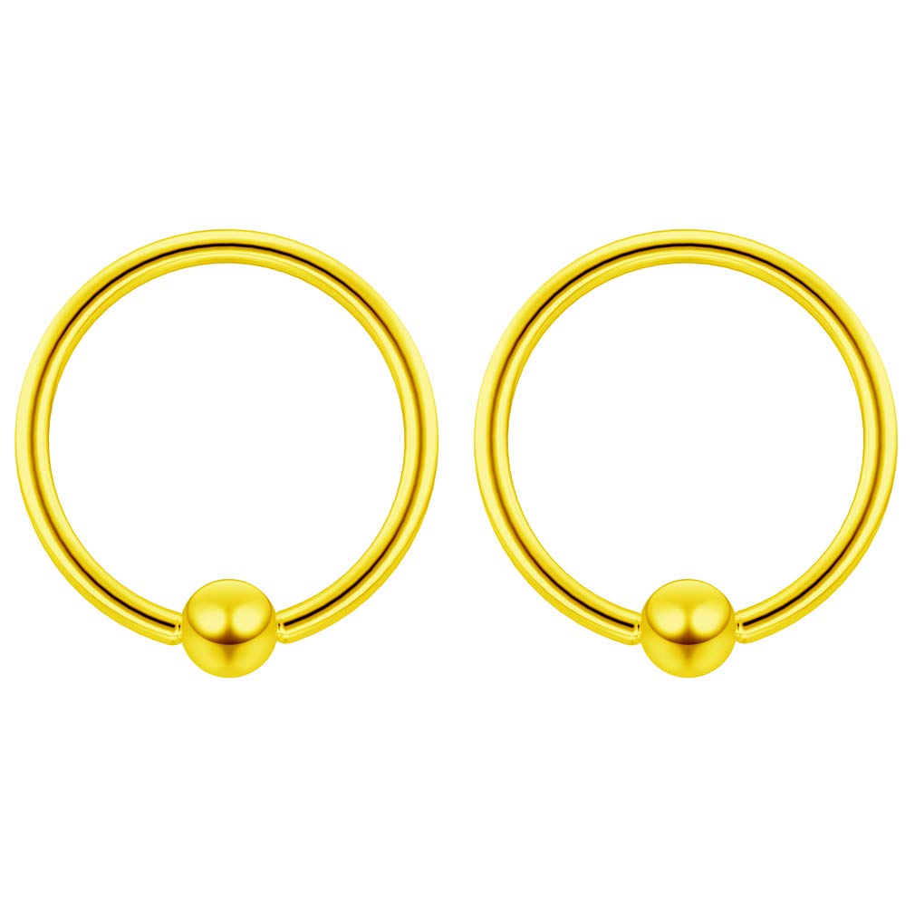 2pc Gold 1.2mm 16g Ball Closure Ring Captive Bead Piercing Lip Tragus Septum Cartilage Navel Forward Helix Rook Nose Navel Bar Banana Conch - 10mm