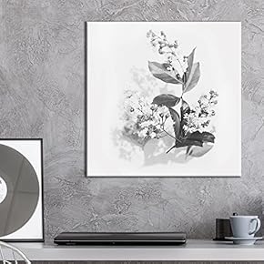 Square Canvas Wall Art - Flowers and Leaves in Black and White - Giclee Print Gallery Wrap Modern Home Art Ready to Hang - 12x12 inches