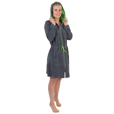 WEWO-Fashion Otto Werner Damen Frottier-Stretch Badejacke, Bademantel mit Kapuze und Reißverschluß, Saunamantel, Morgenmantel