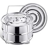 Secite Stackable Insert Pans Compatible with Instant Pot Accessories 6/8 qt, Stainless Steel Food Steamer for Pressure Cooker,Baking, Reheating-Two Interchangeable Lids Included